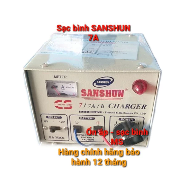 Máy sạc ắc quy đa năng Sanshun 6V - 12V 7A có đồng hồ ampe kế